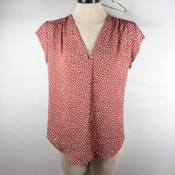 Flutter Sleeve Rust Coral Blouse Office Lightweight Chiffon Shirt Small - Picture 2 of 4